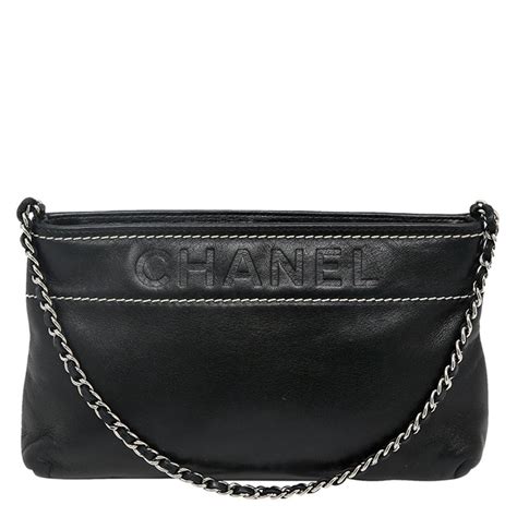 grey and black chanel bag|Chanel nylon hand pochette bag.